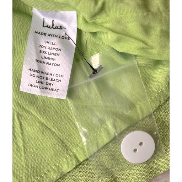 NWT Lulus Favorite Find Lime Green Linen Mini Dress With Pockets, Size Small - Picture 12 of 13